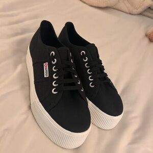 Superga Women's Black and White Platform Sneakers